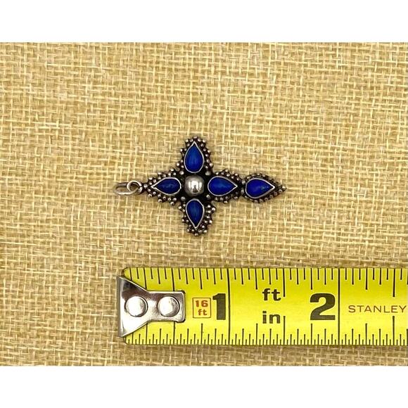 Vintage Sterling Silver Lapis Lazuli Ornate Cross - Picture 4 of 6